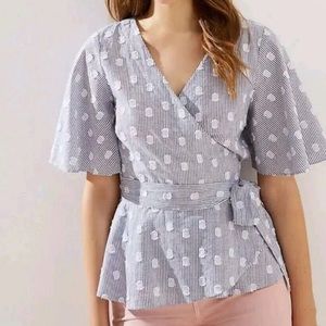 Loft polka dot striped flutter sleeve wrap top Size Small Petite